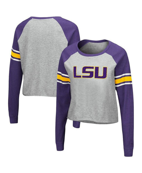 Women's Heathered Gray, Purple LSU Tigers Decoder Pin Raglan Long Sleeve T-shirt