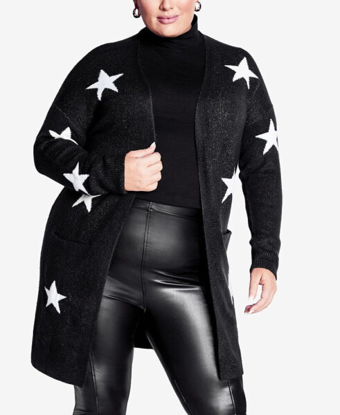 Plus Size Starry Relaxed Fit Cardigan Sweater