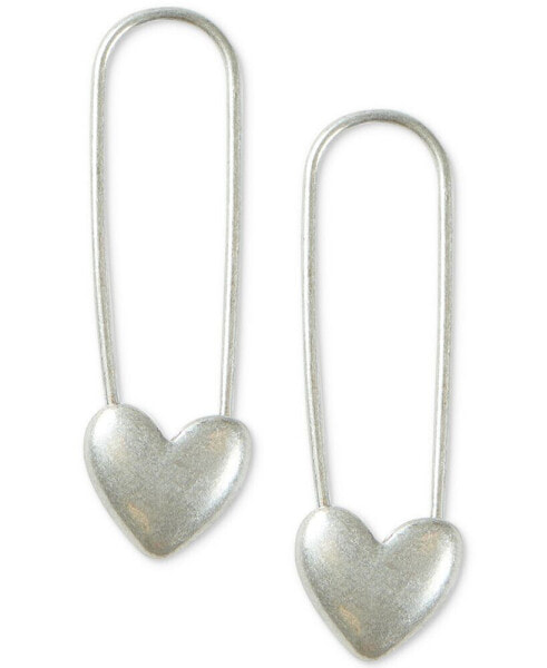 Gold-Tone Heart Safety Pin Drop Earrings