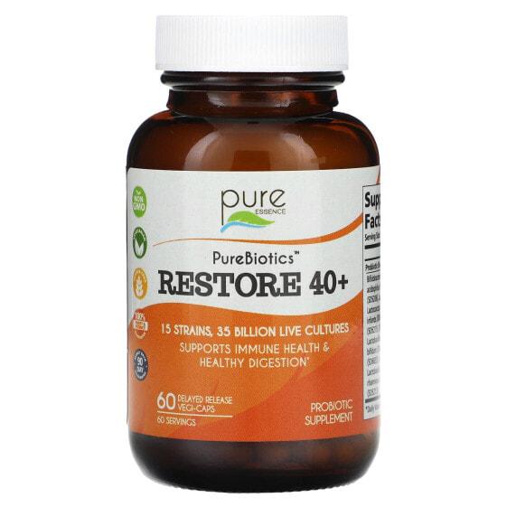 Пробиотики вегетарианские Pure Essence Restore 40+, 35 миллиардов, 60 капсулной задержки