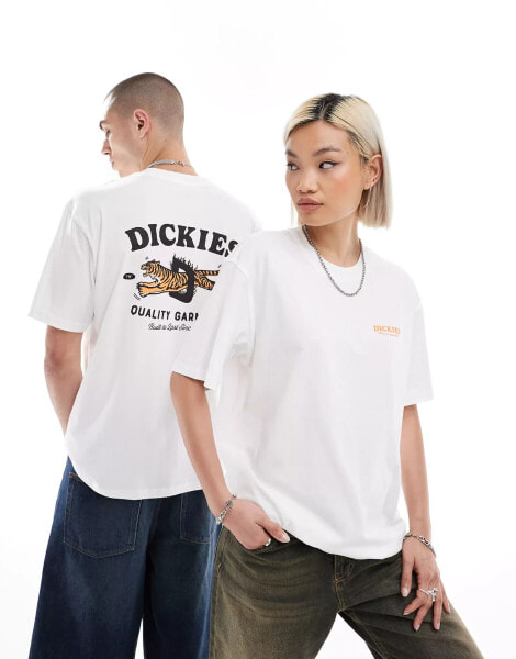 Dickies chincoteague island short sleeve back print t-shirt in white- exlcusive to asos