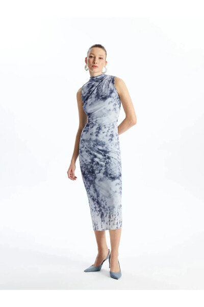 LCW Vision Dik Yaka Batik Desenli Kadın Elbise