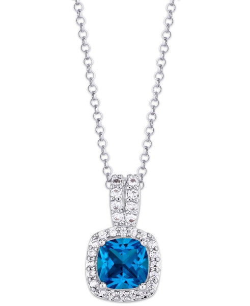 Birthstone Cushion Halo Pendant Necklace in Silver Plate
