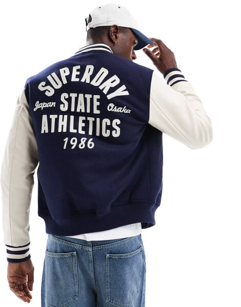 Superdry Varsity chain stitch bomber in atlantic navy