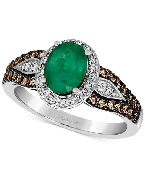 Emerald (7/8 ct. t.w.) & Diamond (1/2 ct. t.w.) Halo Ring in 14k White Gold