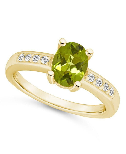 Peridot and Diamond Ring (1-1/3 ct.t.w and 1/8 ct.t.w) 14K Yellow Gold