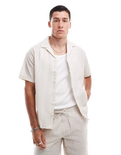 Jack & Jones co-ord oversized revere collar crinkle shirt in beige