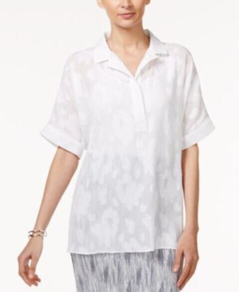 Alfani Women's Oversize Jacquard Shirt Blouse Bright White L