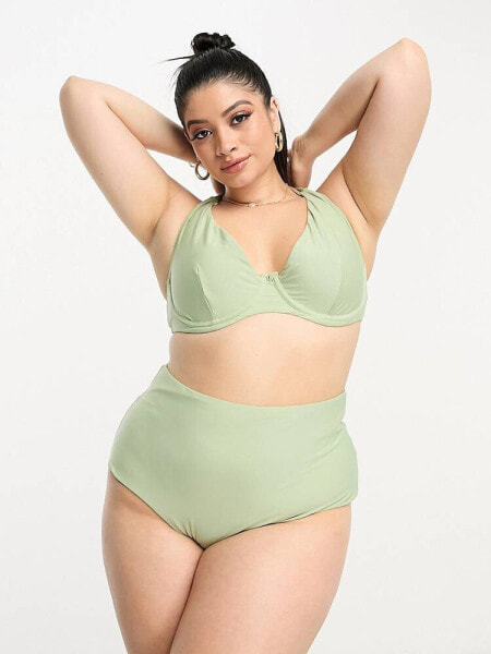 ASOS DESIGN Curve mix and match high waist bikini bottom in sage green 