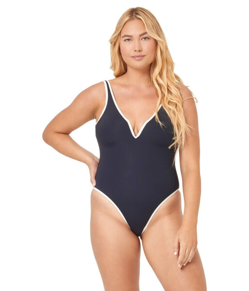 L*Space Womens Coco One-Piece Classic Swimsuit Black/Cream Size Small