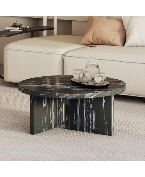 Black MDF Circular Coffee Table, 31.4 Inch, Modern Design for Small Spaces