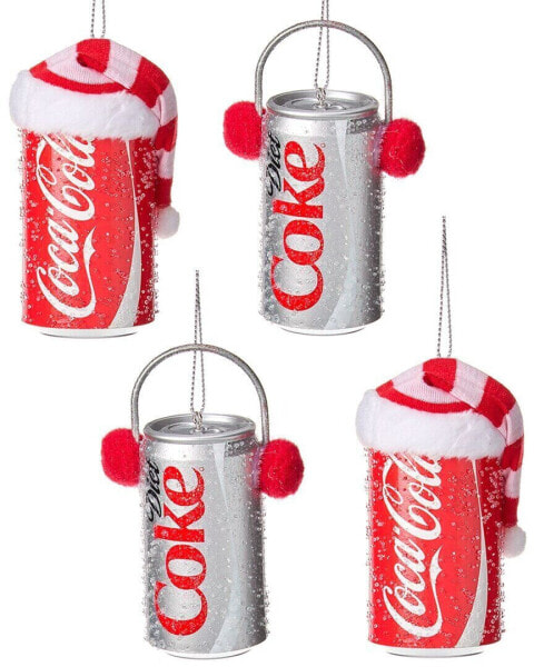 Kurt Adler 3.5In Coca-Cola & Diet Coke Can Ornaments Multicolor