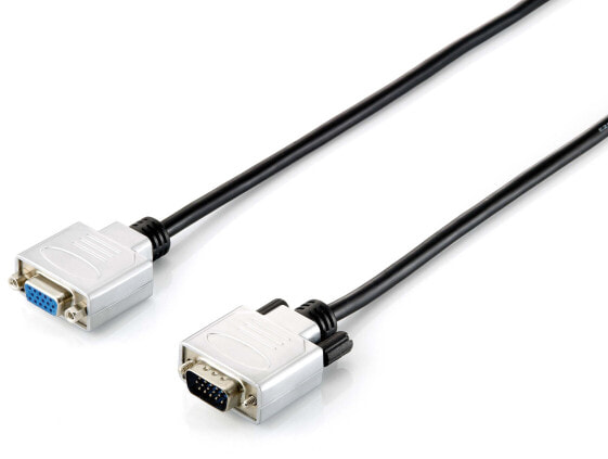 Equip HD15 VGA Extension Cable - 3m - 3 m - VGA (D-Sub) - VGA (D-Sub) - Male - Female - Black - Silver