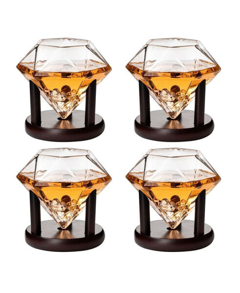 Diamond Glasses Wood Stands, Set of 4 10 oz