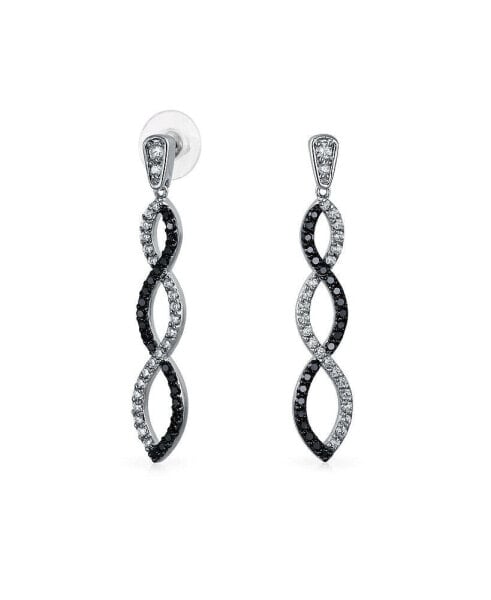 Black White Cubic Zirconia Pave Long Infinity Twist Drop Earrings For Women Prom Cocktail Party CZ