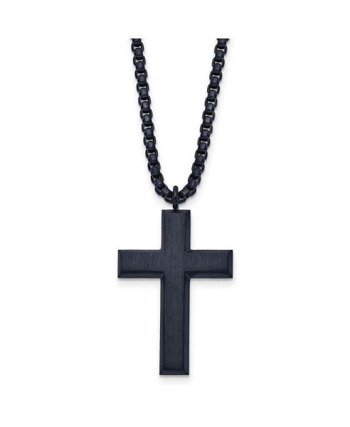 Chisel brushed Grey IP-plated Cross Pendant Box Chain Necklace