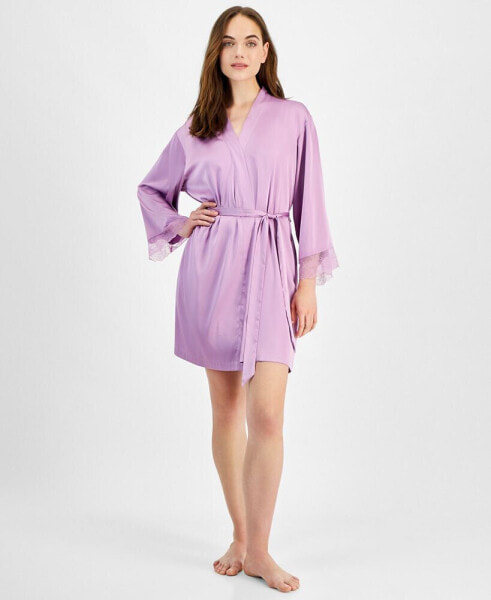 Women's Lace-Trim Stretch Satin Robe, Created for Macy's