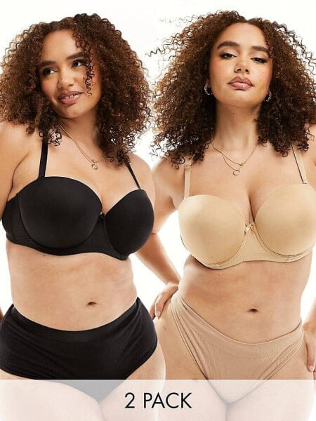 Ivory Rose Curve 2 pack strapless bra in beige and black