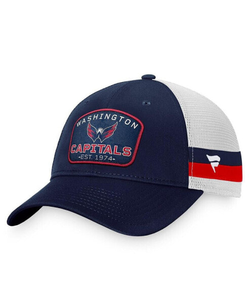 Men's Navy, White Washington Capitals Fundamental Striped Trucker Adjustable Hat