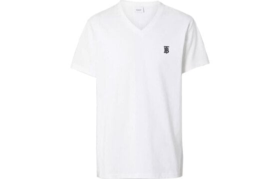Burberry 刺绣TB小标V领短袖T恤 男女同款 白色 / футболка Burberry TBVT 8017258-A1464
