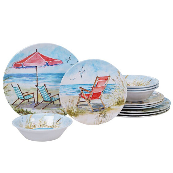 Ocean View Melamine 12-Pc. Dinnerware Set