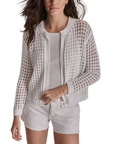 Women's Open-Stitch Drop-Shoulder Cardigan Sweater