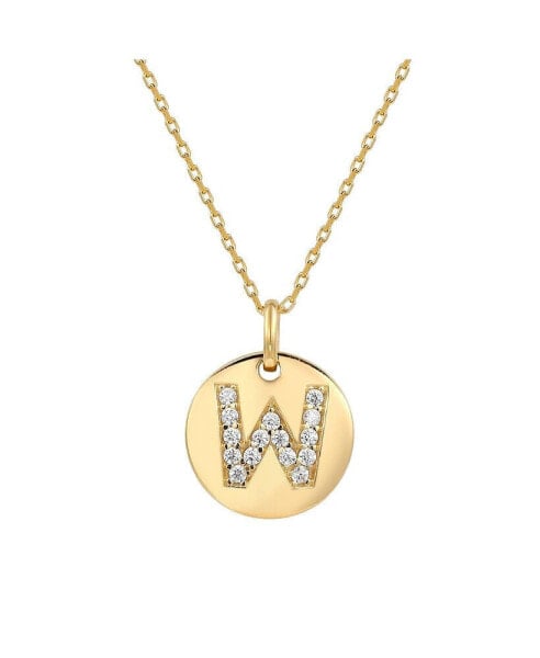 Suzy Levian Sterling Silver Cubic Zirconia Letter "W" Initial Disc Pendant Necklace