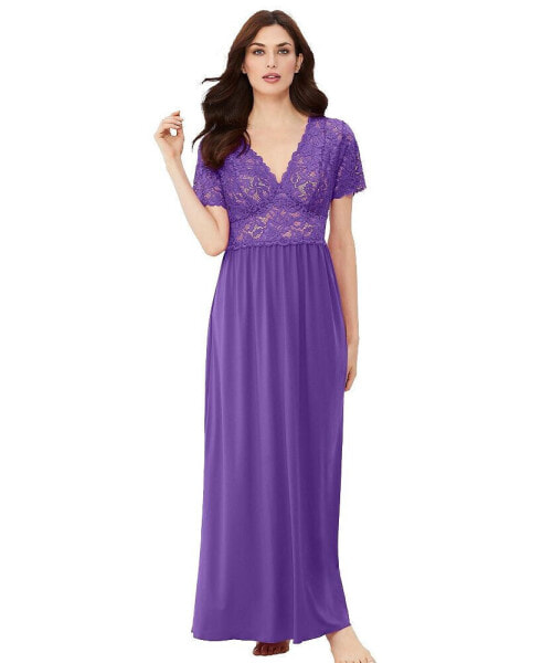 Plus Size Long Lace Top Stretch Knit Gown