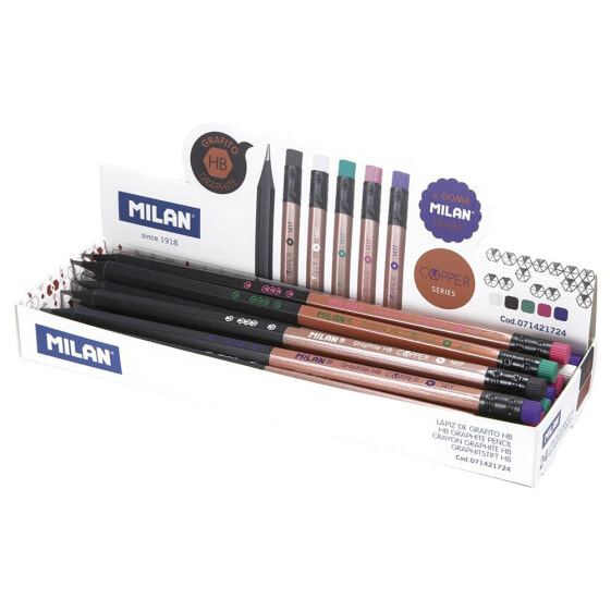 MILAN Display Box 24 Hb Graphite Pencils With Eraser Copper Series