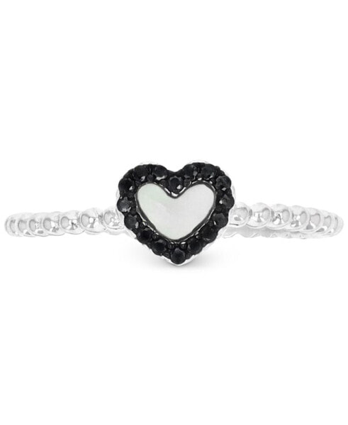 Mother of Pearl & Black Spinel (1/10 ct. t.w.) Heart Ring in Sterling Silver