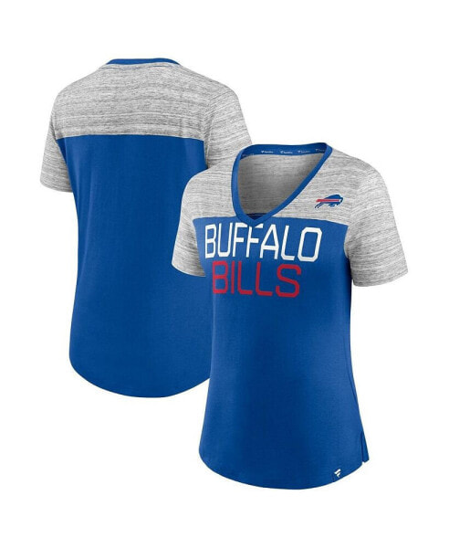 Women's Royal, Heathered Gray Buffalo Bills Close Quarters V-Neck T-shirt
