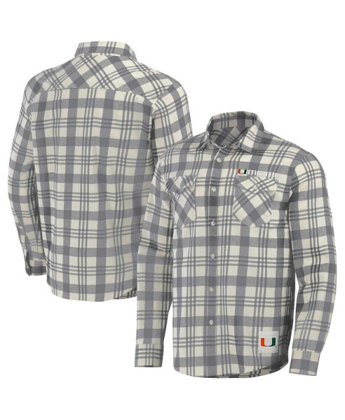 Men's Darius Rucker Collection by Gray, Natural Miami Hurricanes Plaid Flannel Long Sleeve Button-Up Shirt
