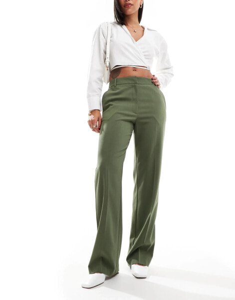 ASOS DESIGN slim straight tailored trousers in khaki