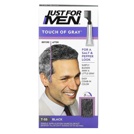 Touch of Gray, Comb-In Hair Color, Black T-55, Single Application Haircolor Kit