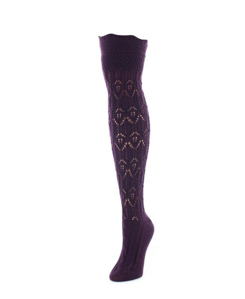 Women's Diamond Pointelle Chunky Knit Over-The-Knee Warm Socks