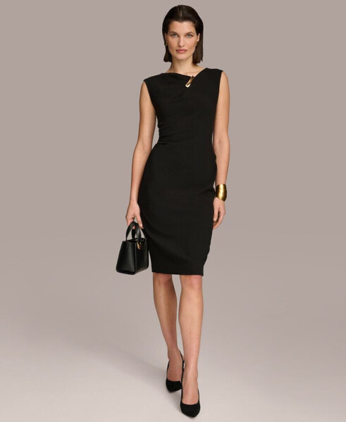 Donna Karan Women's Asymmetric Hardware Sleeveless Sheath Dress