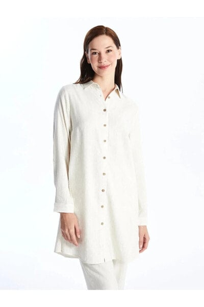 LCW Grace Düz Uzun Kollu Keten Karışımlı Kadın Gömlek Elbise