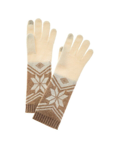 Hannah Rose Snowflake Fair Isle Cashmere Gloves Women's White