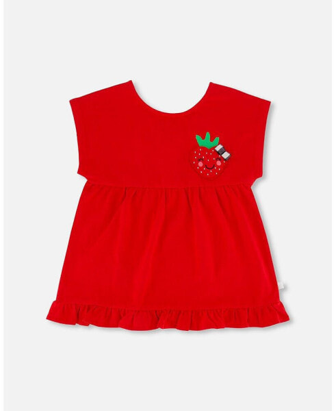 Girl Organic Cotton Long Top With Frill True Red - Toddler|Child