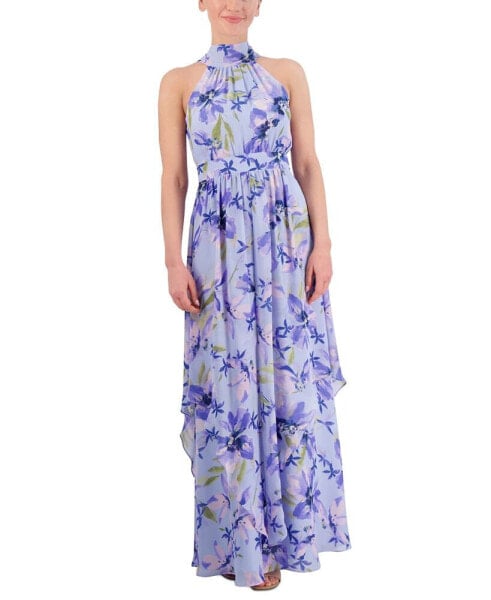Women's Printed High-Neck Sleeveless Chiffon Dress