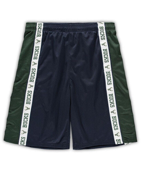 Men's Navy and Hunter Green Milwaukee Bucks Big and Tall Tape Mesh Shorts