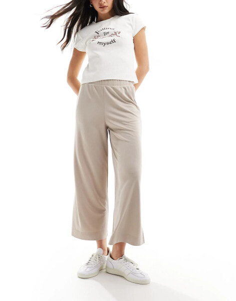 Monki Cilla cropped wide leg trousers in beige