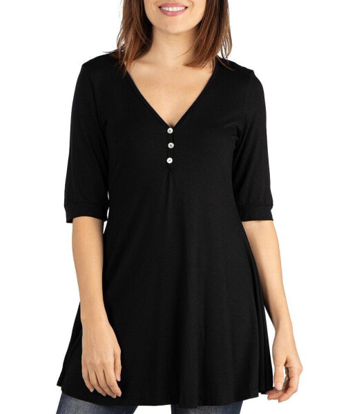 Women's Short Sleeve Tunic Top with Button Detail