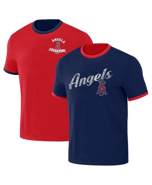 Men's Darius Rucker Collection by Red, Navy Distressed Los Angeles Angels Two-Way Ringer Reversible T-shirt