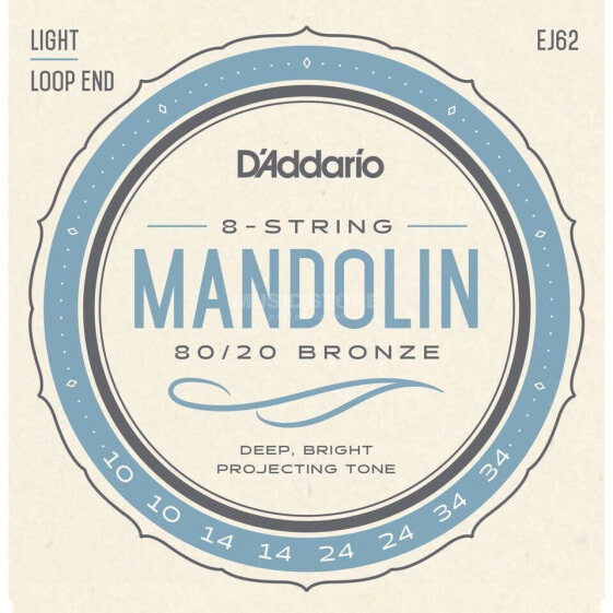 D'Addario Mandolin Strings J62 10-34 80/20 Bronze Loop End