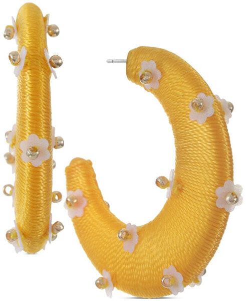 Gold-Tone Flower-Bead Thread-Wrapped C-Hoop Earrings, Created for Macy's