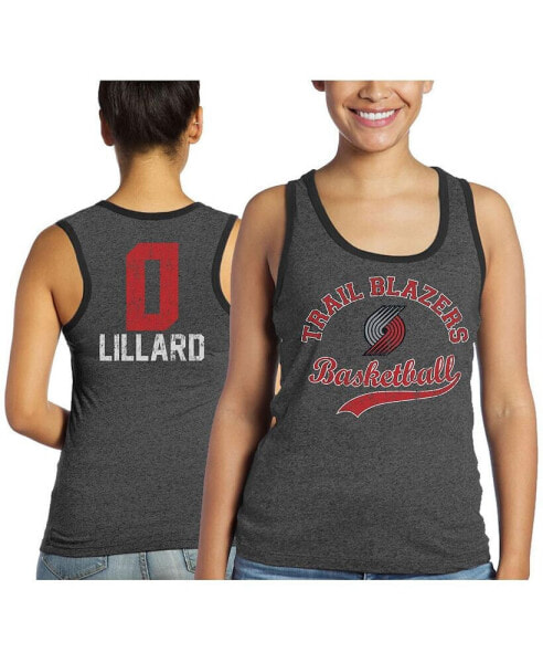 Women's Threads Damian Lillard Black Portland Trail Blazers Name and Number Tri-Blend Tank Top