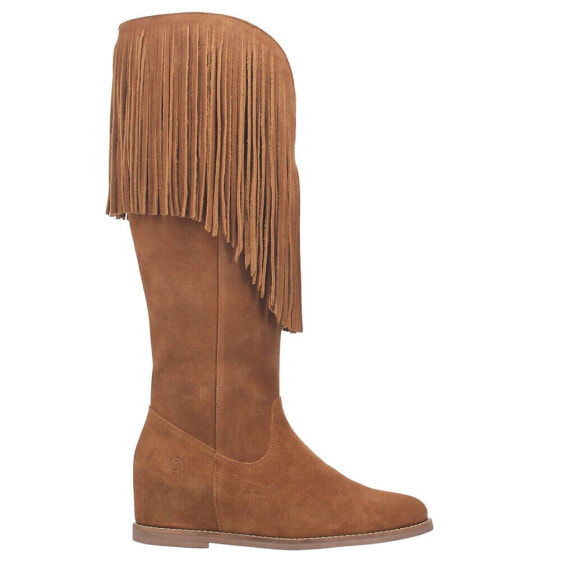 Dingo Hassie Fringe Round Toe Wedge Pull On Womens Brown Casual Boots DI935-255