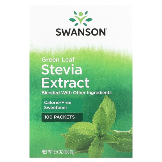 Swanson, Экстракт зеленых листьев стевии, 100 пакетиков