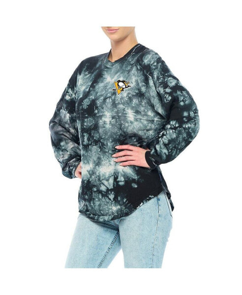 Women's Black Pittsburgh Penguins Crystal-Dye Long Sleeve T-shirt